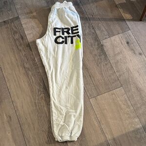 Freecity White and Black Sweatpants with Yellow Accent